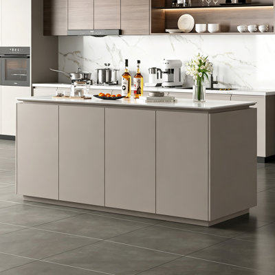 Modern Trei with Storage, Freestanding Kitchen Cabinet with Spacious Countertop and Hidden Pulls, Food Prep Station, Kitchen Work Table and Dining Area Organizer