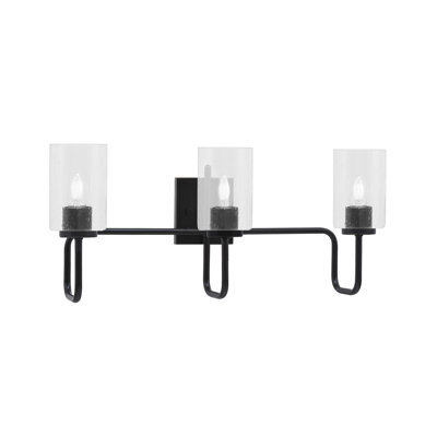 Barre d'éclairage de salle de bain 3 lumières Amarmula, finition noir mat, verre à bulles transparent 4 po