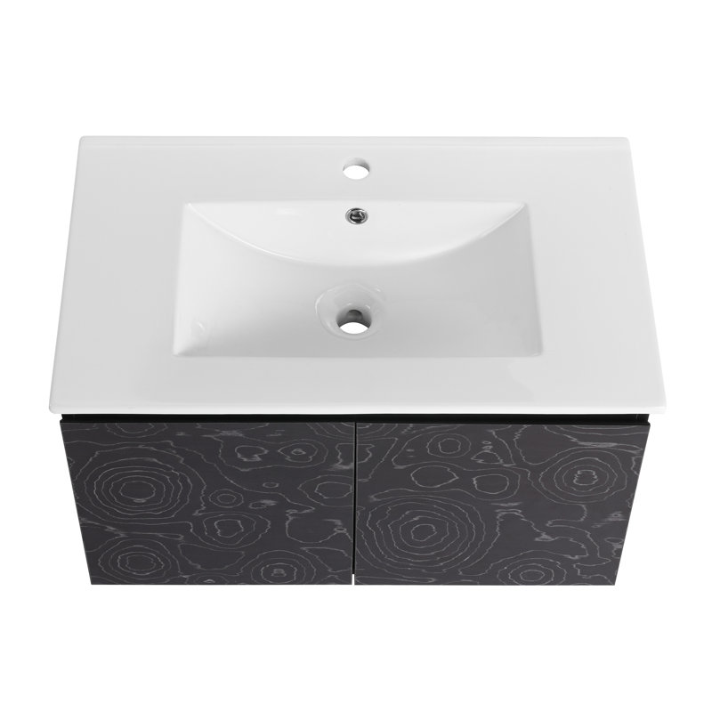 Meuble-lavabo mural flottant 30 po avec lavabo en céramique et porte d'armoire à fermeture en douceur, ensemble KD