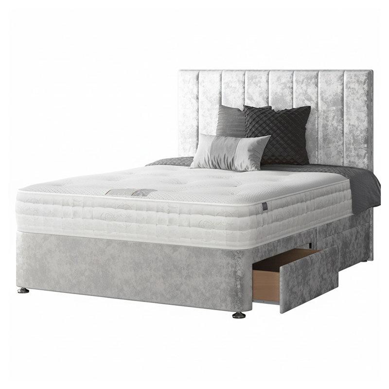 Hedley Divan Bed Base, Small Double (4'), 4 Drawers, Silver