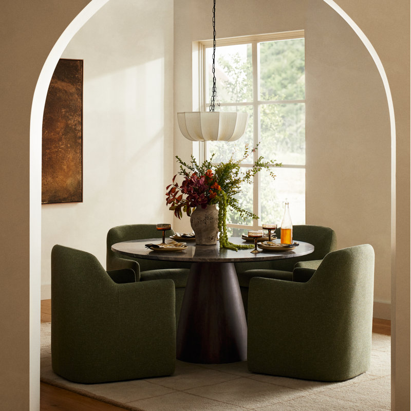 Becki Owens for Joss & Main Upholstered Side Dining Chairs with Caster, Marin Twig Performance Linen Blend