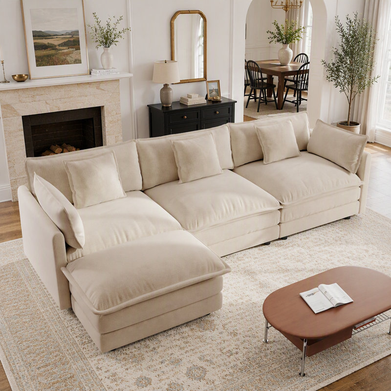 Canapé modulaire surdimensionné en forme de L avec repose-pieds réversible en chenille de café Free Combination Comfy Upholstery