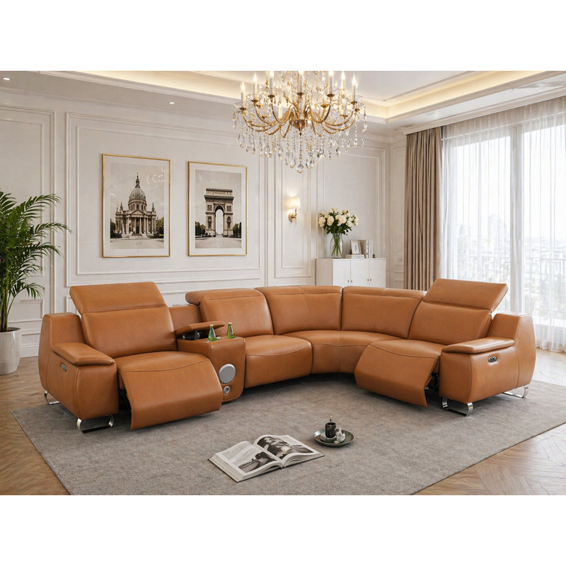 Canapé modulaire inclinable électrique Bravo-5 pièces avec chargeur sans fil et haut-parleur Bluetooth, Jaune orange