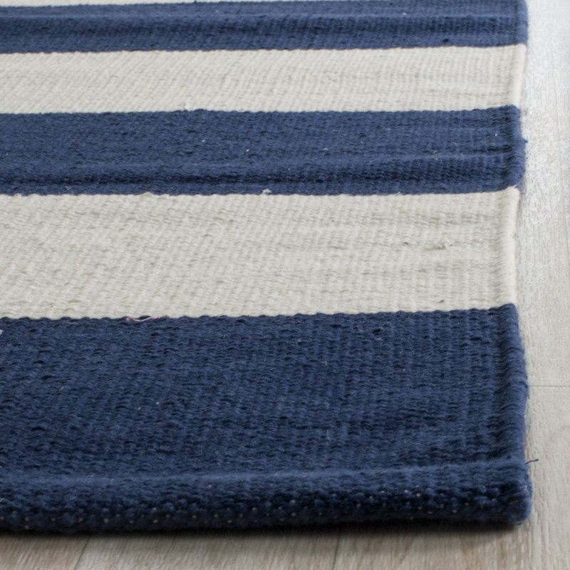 Brookvale Striped Handmade Flatweave Cotton Navy/Ivory Area Rug, Round 10'