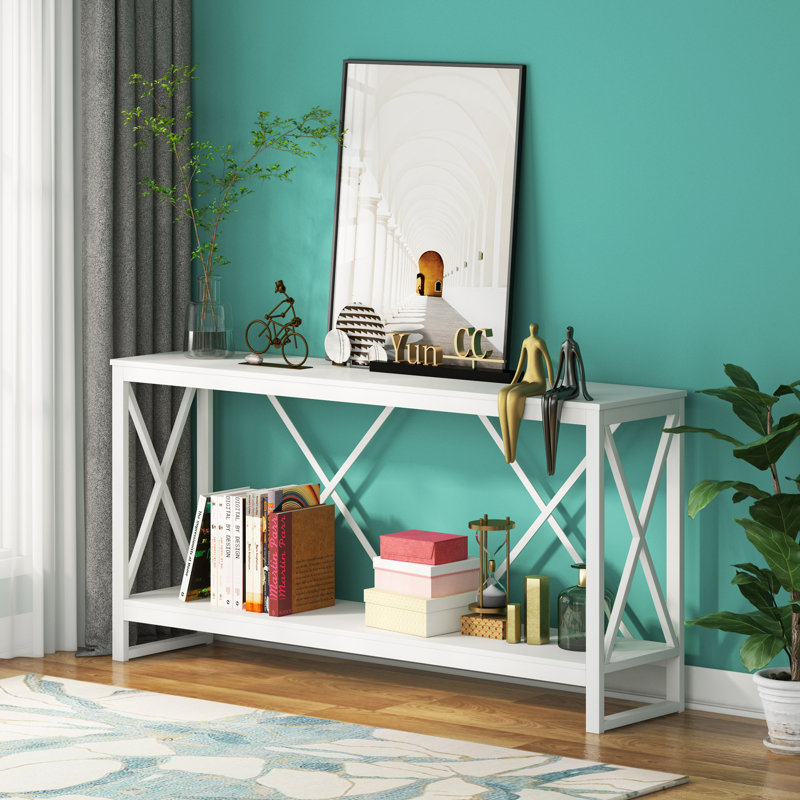 180.1cm Unfinished Solid Wood Top Console Table, White, White