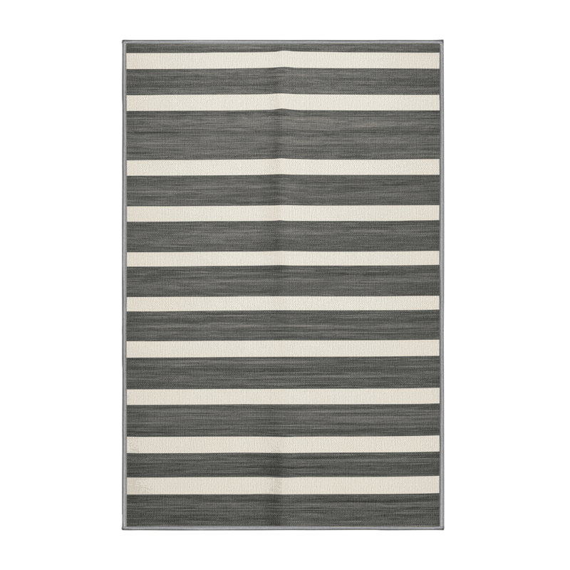 Washable Pearl Gray White Striped Area Rug, Rectangle 8' x 12'