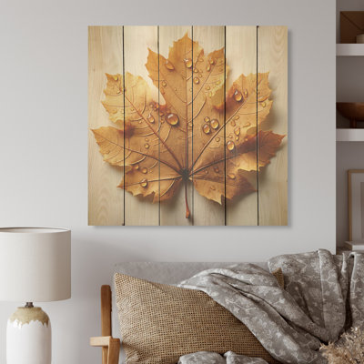 «Brown Leaves Russet Reduction I», art mural sur bois de pin naturel