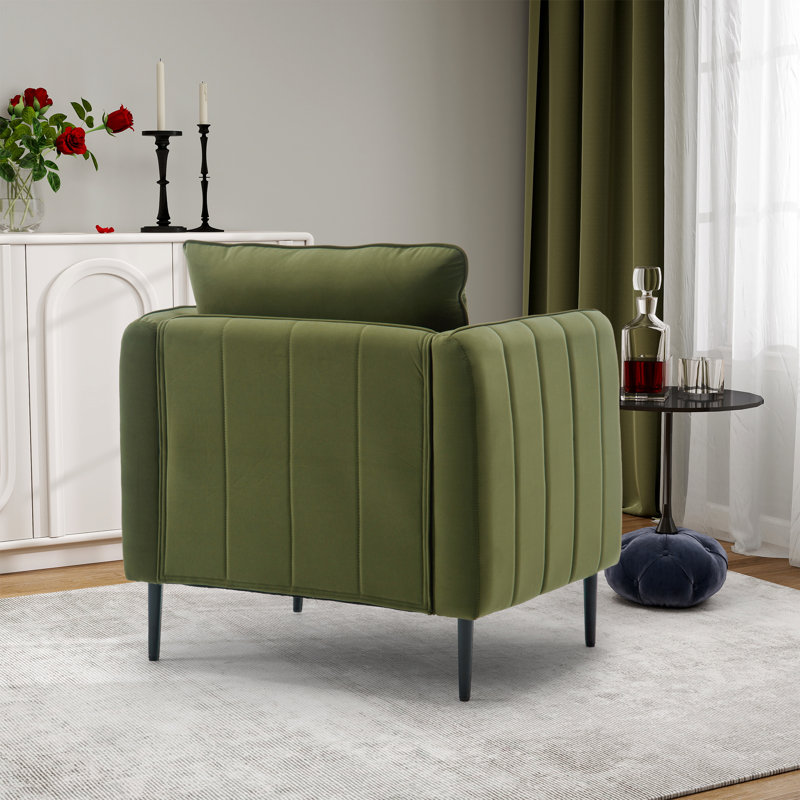 32.66" W Upholstered Velvet Accent Armchair, Green Velvet