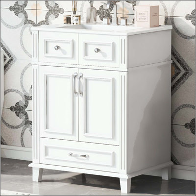 24" Bathroom Vanity with Solid Wood Frame and Soft-Close Doors