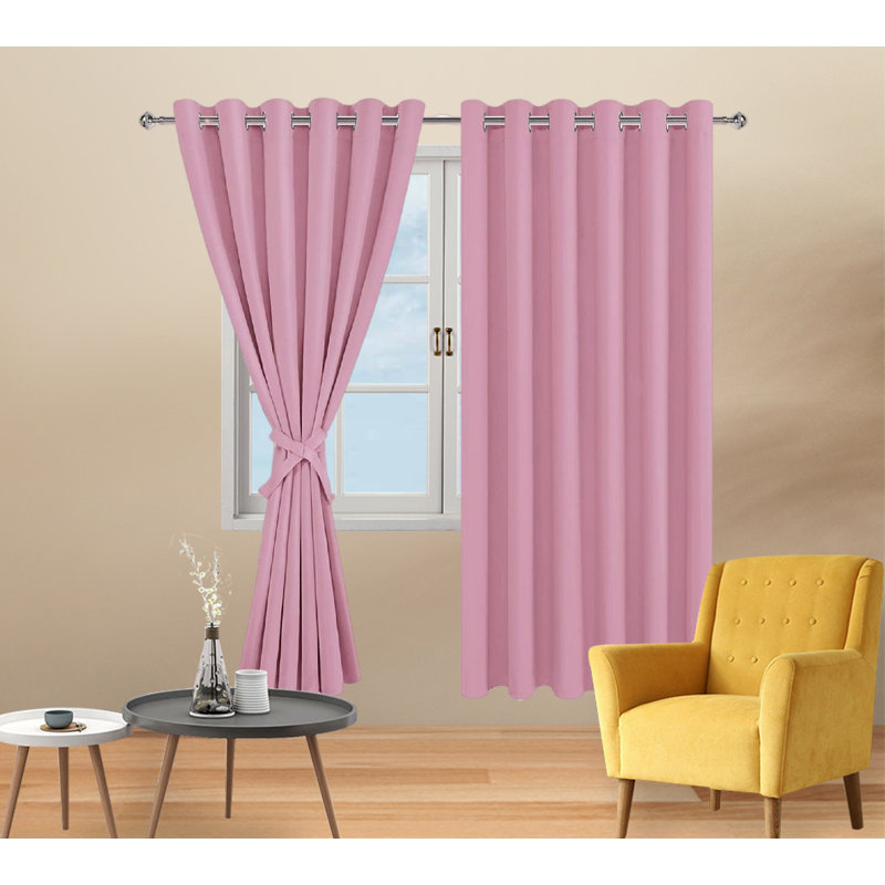 Grayish White Polyester Room Darkening Grommet Curtain Panels, 63" x 70"