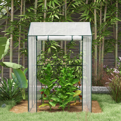 Outsunny Mini Greenhouse with 2 Roll-up Doors, 100 x 80 x 150cm, White