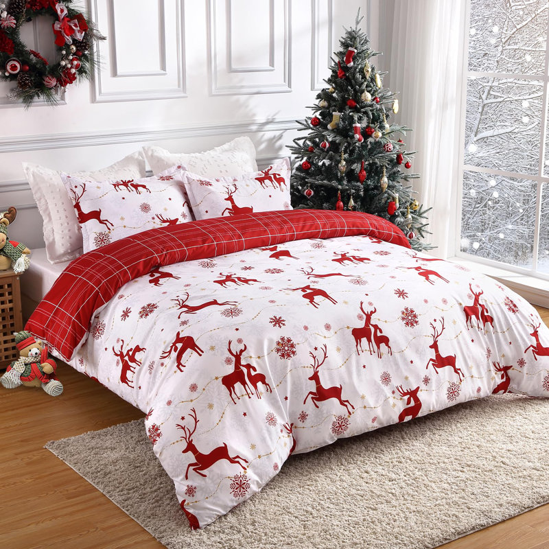 Ensemble de housse de couette de Noël, literie réversible de très grande taille avec taies décoratives, B