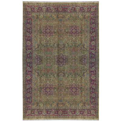 Tapis doré et rouge noué à la main de haute qualité