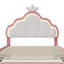 Acamas Pink Princess Single Bed Frame with LED Lights for Girls, Velvet Upholstered Kids Bed with Crown Shape Headboard, Height Adjustable Children's Youth Bed with Solid Wood Slats-1429380788