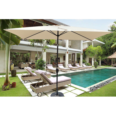 Parasol imperméable d'extérieur 6 x 9 pi avec manivelle et bouton poussoir inclinable sans rabat pour jardin