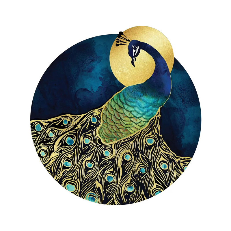 Golden Peacock - Print on Canvas, 30.48 cm H x 30.48 cm W, Wrapped Canvas