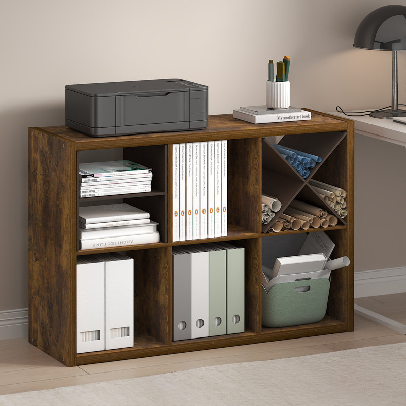 Furinno Cubicle Open Back Decorative Cube Storage Organizer, 6-Cube, Amber Pine, Amber Pine