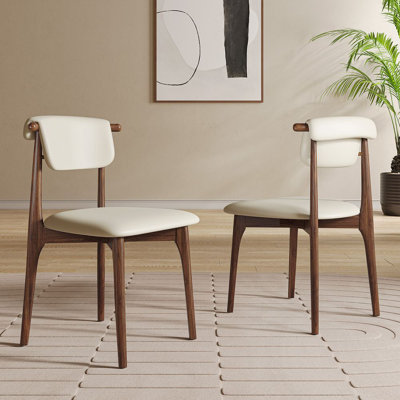 Modern Faux Leather Dining chair, Beige, Solid Wood legs, 2 Pieces,Not Assembled Need