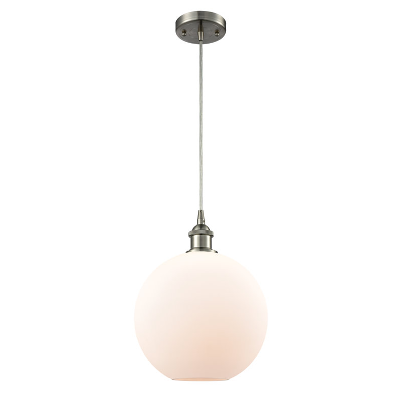 Luminaire suspendu sphère 1 lumière Baptista, Ampoule DEL 6 watts Vinage, Nickel satiné brossé, Blanc mat