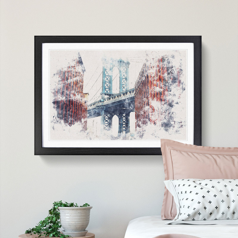 George Washington Bridge - Picture Frame Painting Print, 36cm H x 48cm W x 2cm D, Black Framed