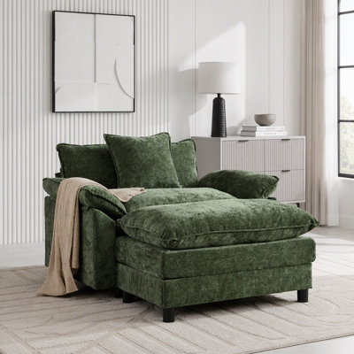 Fauteuil d'appoint moderne, fauteuil club en tissu de chenille, structure en bois massif