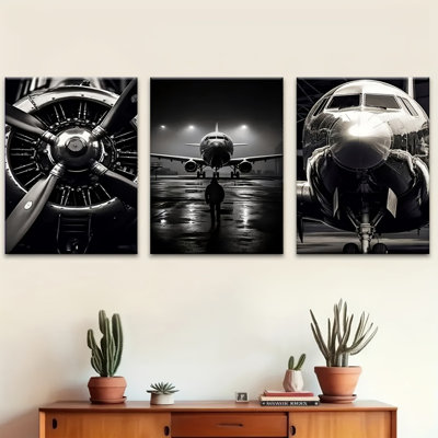 Industrial Airplane Tarmac 3-Piece Canvas Print - Bold Living Space