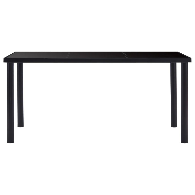 Searcy Glass Top Metal Base Dining Table, 75cmH x 200cmL x 100cmW, Black
