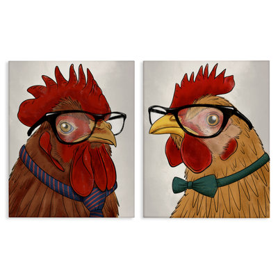 Quirky Hipster Roosters 2pc Canvas Set, design by Marcus Prime