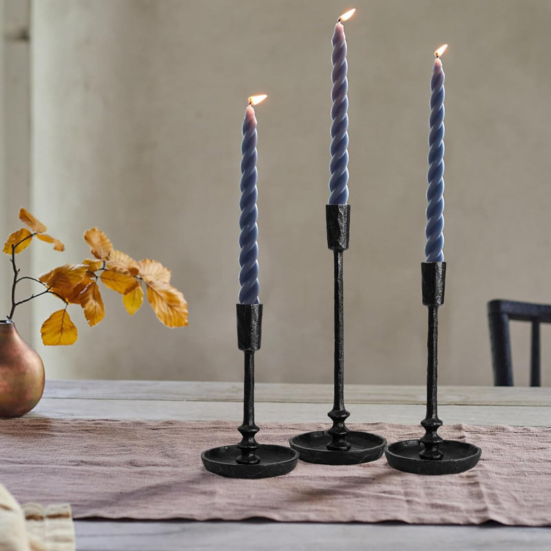 Rustic Cast Iron Taper Candle Holder Set Of 3 - Vintage Candlestick Holders For Wedding, Dining, Party Decor, Creates Enchanting Ambiance With Varying Heights