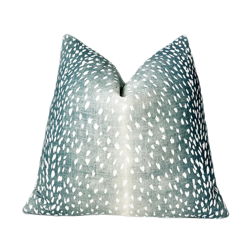 Linen Antelope Throw Pillow Cover, Blue Animal Print, 22" H x 22" W