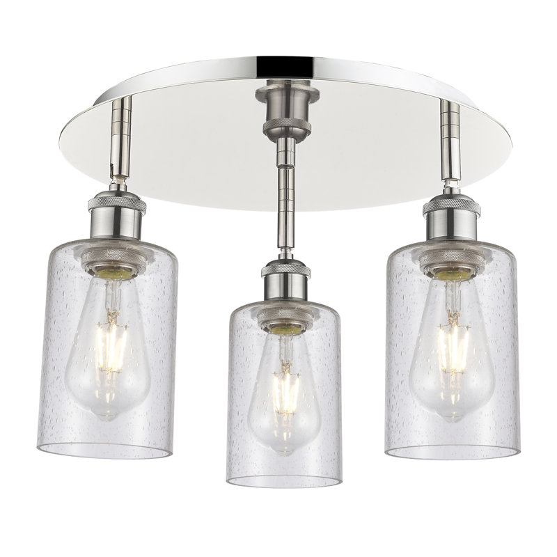 Ervine Glass Semi Flush Mount, Seedy, Polished Nickel