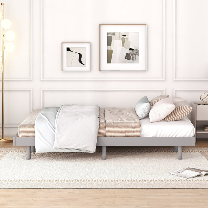 Design  Floating Platm Bed Frame, Gray, Queen