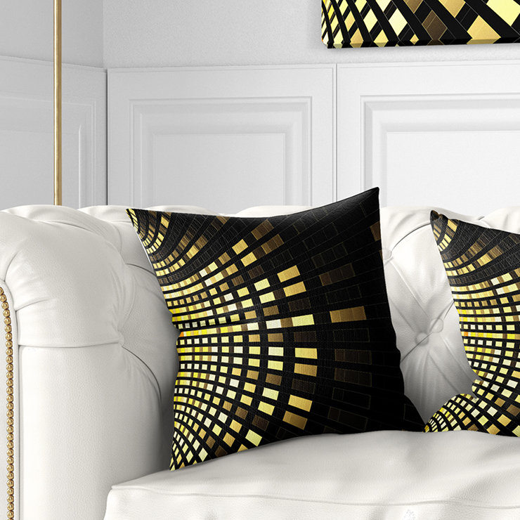 Abstrait fractal doré carré - coussin abstrait imprimé, 18 po x 18 po, Coussin décoratif