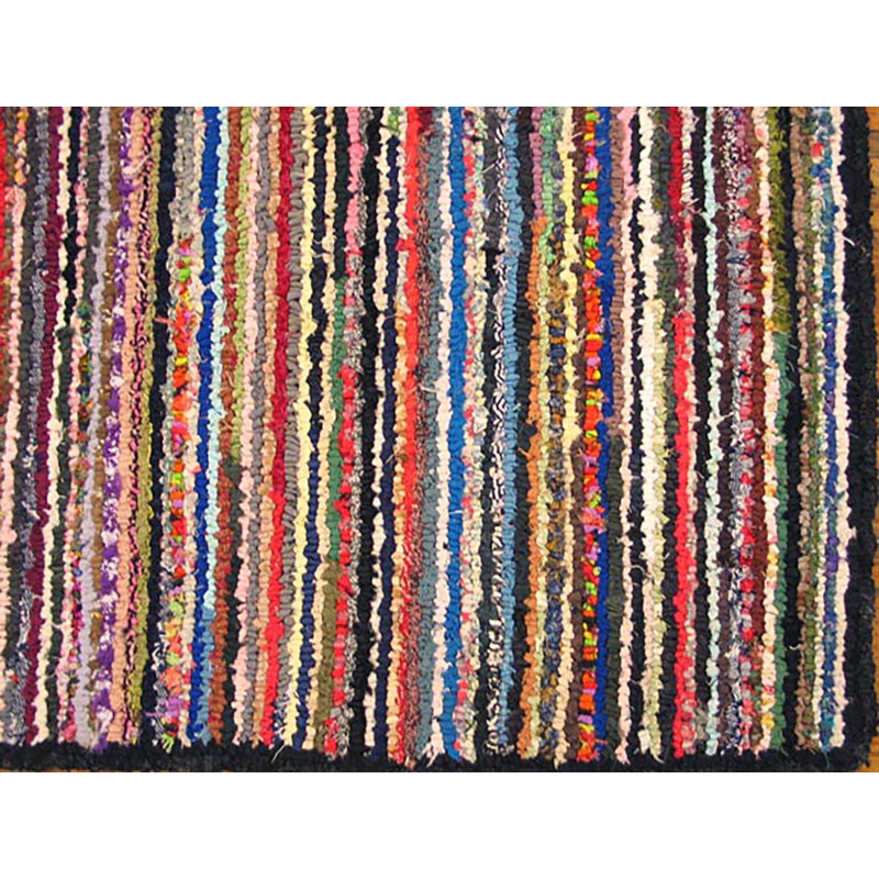 Small Colorful Stripped Antique Modernist American Hooked Area Rug