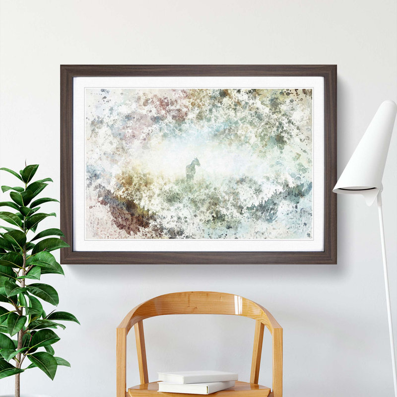 Horse in the Mist in Abstract - Picture Frame Painting Print on MDF, 48cm H x 65cm W x 2cm D, Walnut Framed