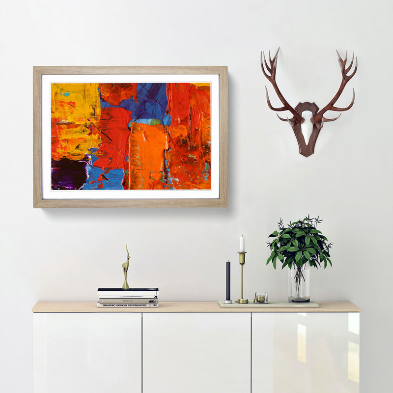 Abstract Art Painting Vol.99 by S.Johnson - Picture Frame Painting Print, 48cm H x 65cm W x 2cm D, Oak Framed