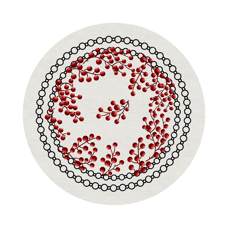 Christmas Berries Vegan Leather Round Pebble Placemat, Red White