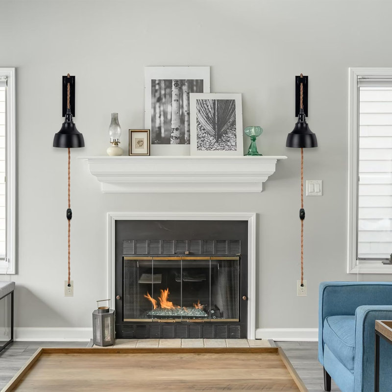 Dimmable Plug-In Wall Sconces With Pulley Design, Vintage Hanging Light Fixture, Adjustable Height, E26 Bulb Compatible, Set Of Two For Bedroom, Living Room, And Hotel
