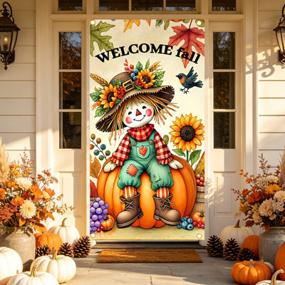 Décoration d'automne (1 pièce) - Rideau de porte décoratif pour l'Action de grâce - Bannière - Décoration de porte d'entrée - Tissu suspendu - Accessoires de décoration pour fêtes intérieures et extérieures - 89 x 180 cm