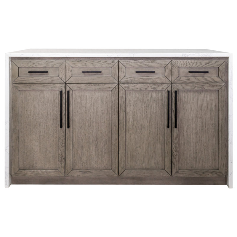 Andranique Kitchen Island with Engineered Marble Top, Gray Oak