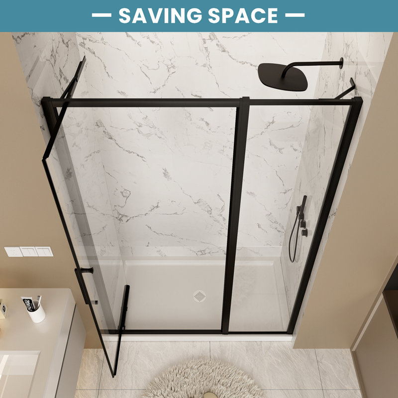 46.5" - 48" W × 72" H Semi-Frameless Folding Shower Door With 1/4" Tempered Safety Glass