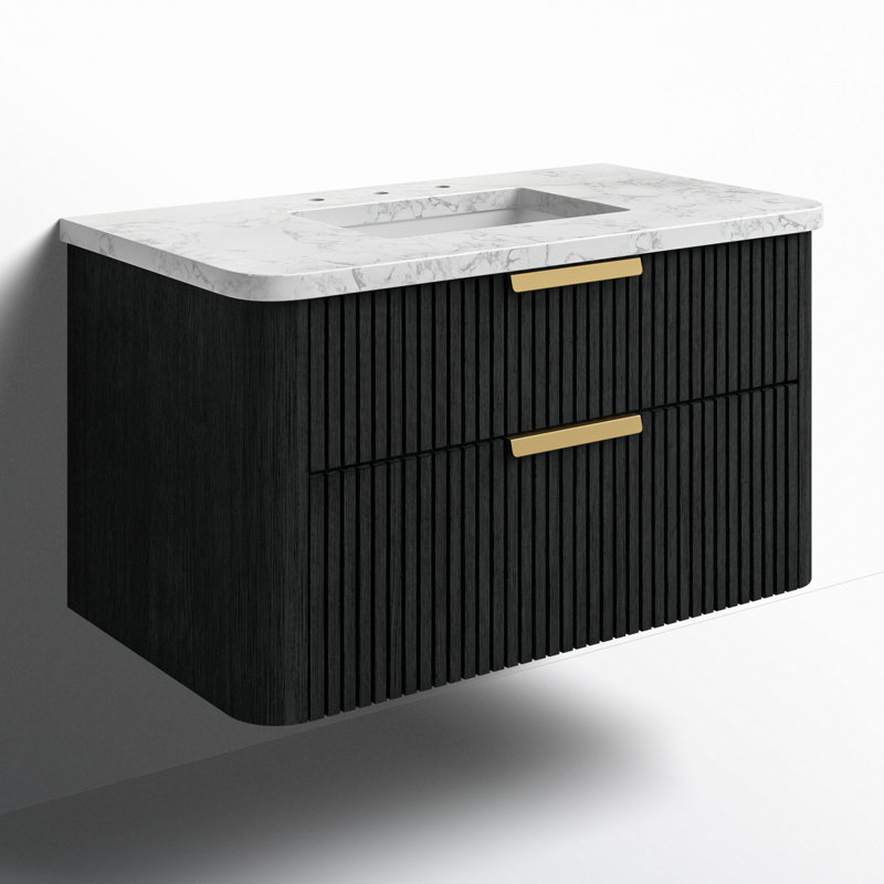 Liljan 36'' Wall-Mounted Single Bathroom Vanity, Black Oak/Brushed Bronze