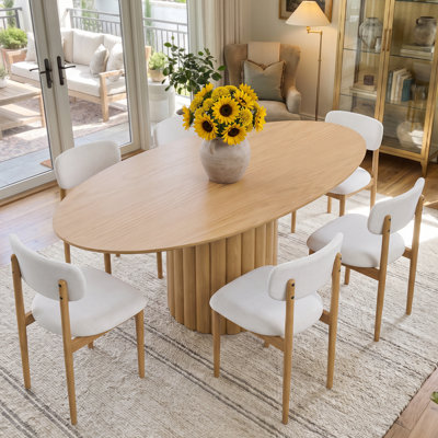 Marlow 7-Piece Oval Dining Set with 67" Sculpted Pedestal Table and 6 Upholstered Solid Wood Chairs