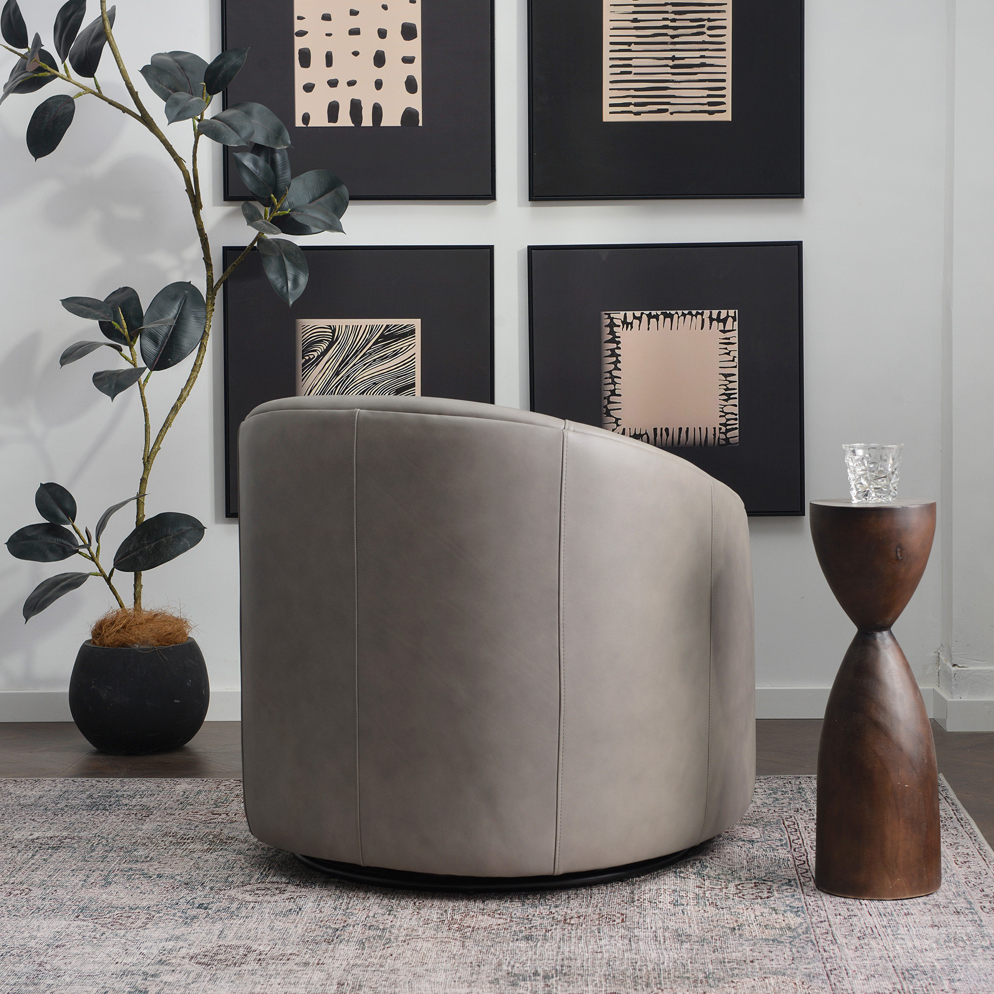 Orion Genuine Leather Swivel Barrel Armchair, Gray