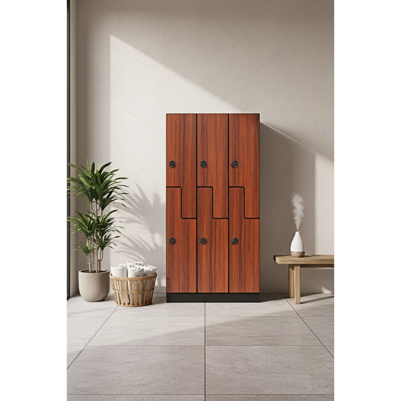 Casier de rangement en bois à 2 colonnes et 2 compartiments à 4 niveaux avec serrure numérique, Brown