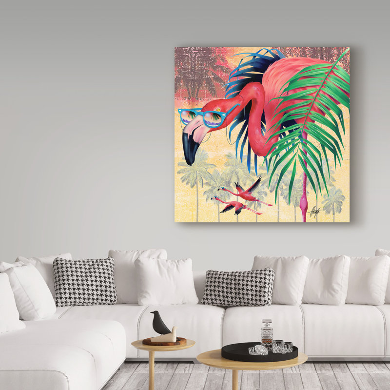 Large Pink Flamingo Canvas Art with Tropical Background