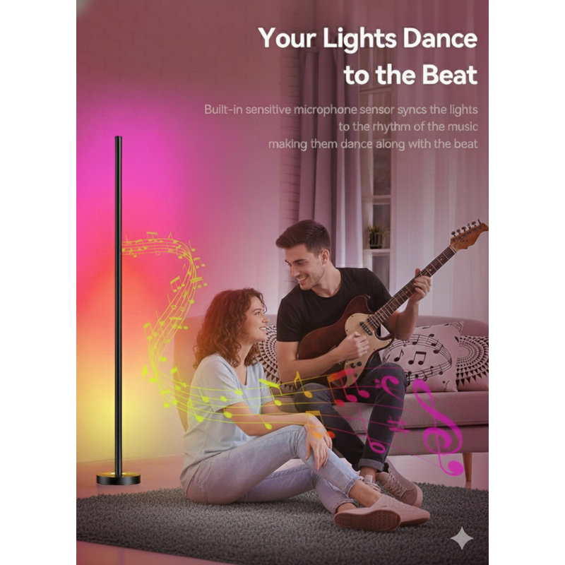 Lampe de coin intelligente à DEL RVBICW - 16 millions de couleurs de bricolage, 68+ scènes, synchro de musique, application et télécommande, éclairage ambiant changeant de couleur pour les salons, les chambres à coucher et les salles de jeux