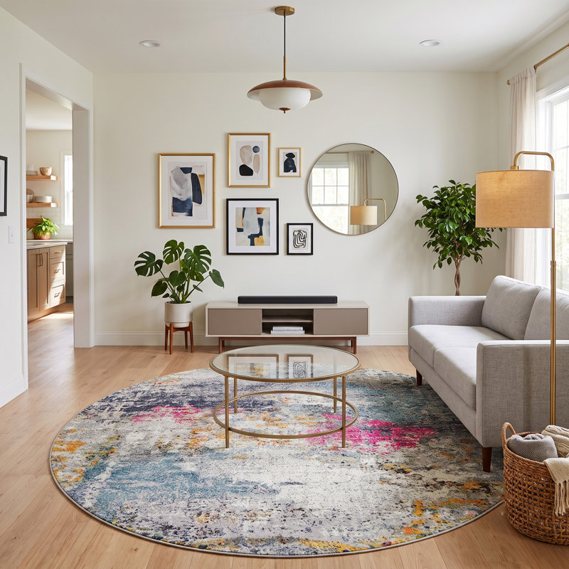 Hannah Abstract Transitional Durable Performance Multicolor Area Rug, Round 7'6"