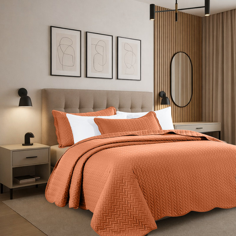 Ensemble de courtepointe moderne en microfibre embossée moderne, Rouille