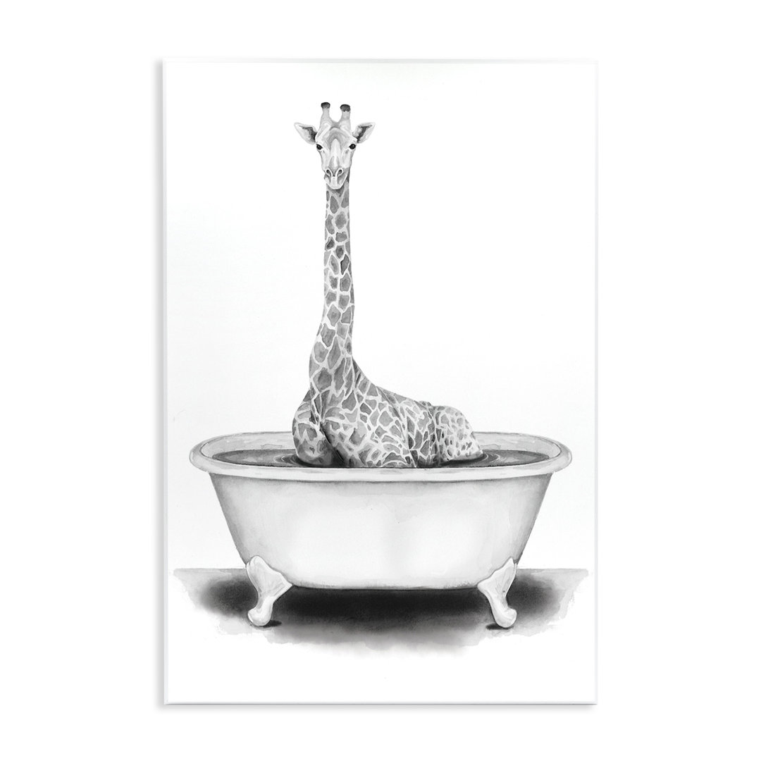 Giraffe in a Tub Funny Animal Bathroom by Rachel Neiman - Floater Frame Print on Canvas Stupell Industries 